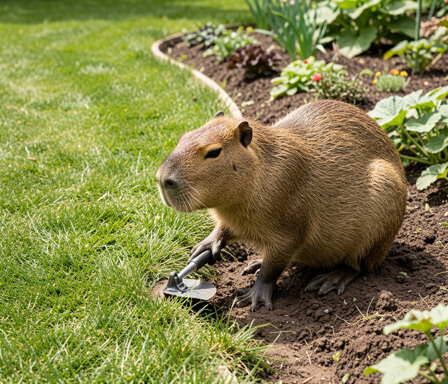Capybara edging a lawn border
