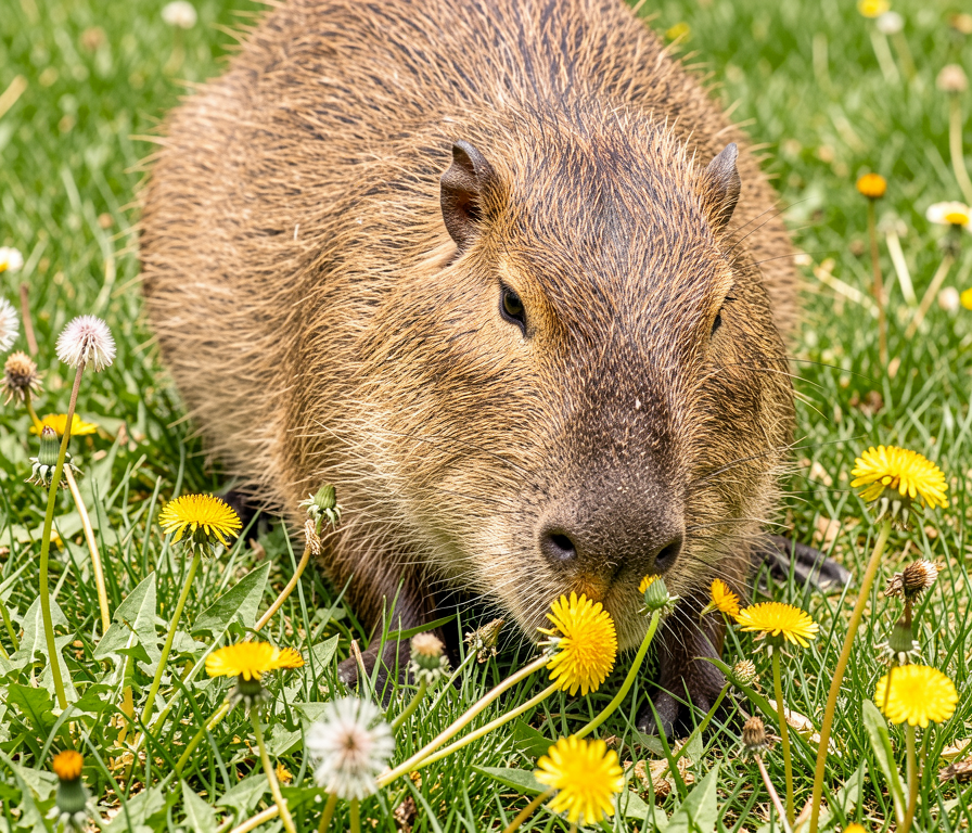 Capybara eating weeds
